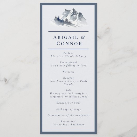 Misty Mountain Blue Grey White Elegant Programmakaart (Voorkant)