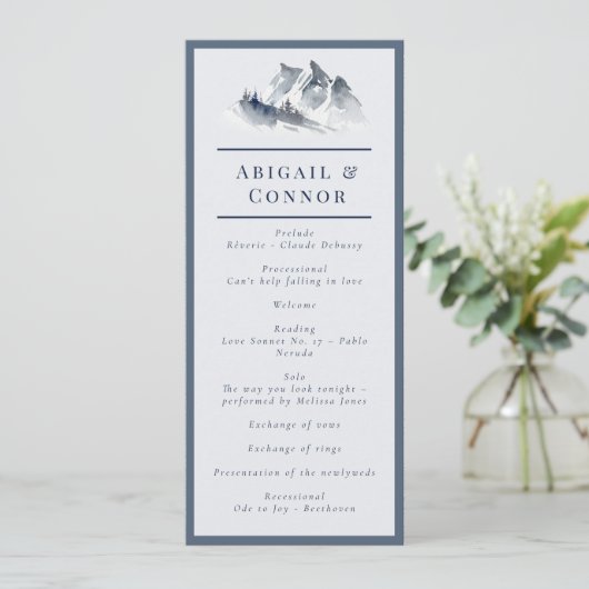 Misty Mountain Blue Grey White Elegant Programmakaart (Staand voorkant)