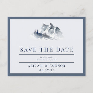 Misty Mountain Blue Grey White Save the Date Aankondigingskaart