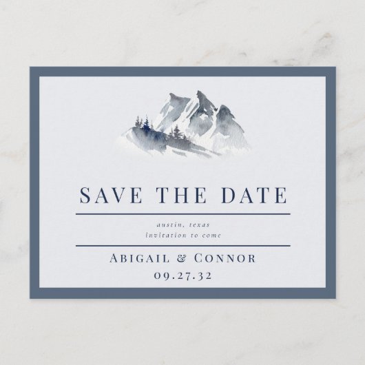 Misty Mountain Blue Grey White Save the Date Aankondigingskaart (Voorkant)