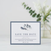 Misty Mountain Blue Grey White Save the Date Aankondigingskaart (Staand voorkant)