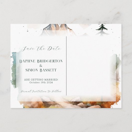 Misty Mountain bruiloft Aankondigingskaart (Achterkant)