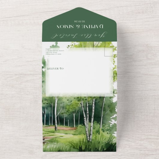 Misty Mountain bruiloft All In One Uitnodiging (Buitenkant)