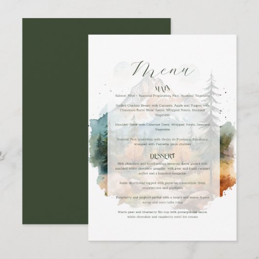 Misty Mountain bruiloft Menu (Voorkant / Achterkant)