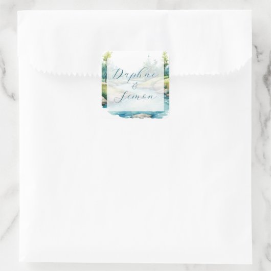 Misty Mountain bruiloft Vierkante Sticker (Tas)