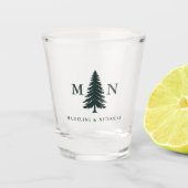 Misty Mountain Forest Green Pine Tree Wedding Shot Glas (Voorkant)