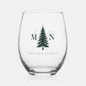 Misty Mountain Forest Green Pine Tree Wedding Wijnglas Zonder Voet (Voorkant)