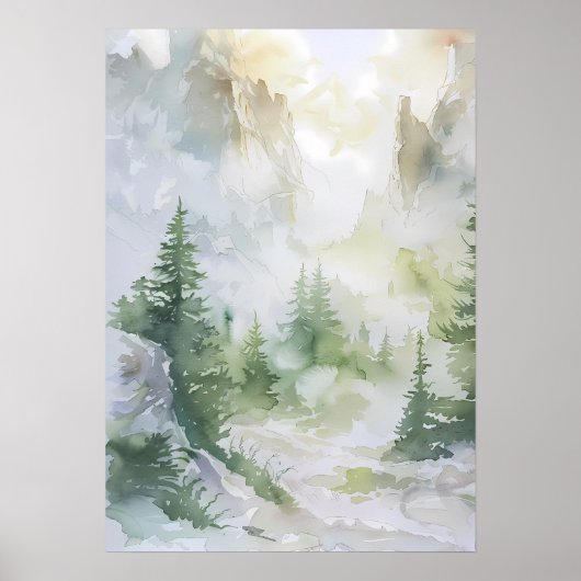 Misty Mountain Forest in Watercolor Poster (Voorkant)