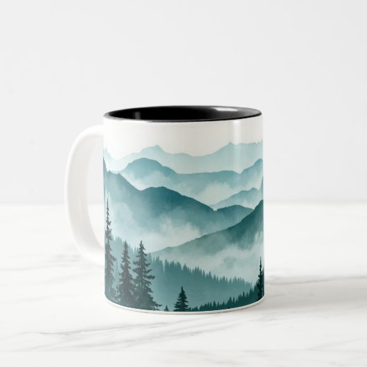 Misty Mountain Forest-landschap Tweekleurige Koffiemok (Voorkant links)