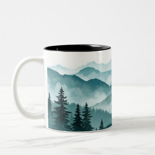 Misty Mountain Forest-landschap Tweekleurige Koffiemok (Links)