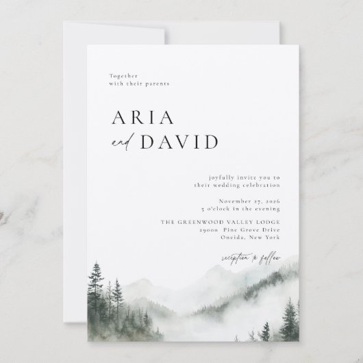 Misty Mountain Forest Rustic Wedding Invitation Kaart (Voorkant)
