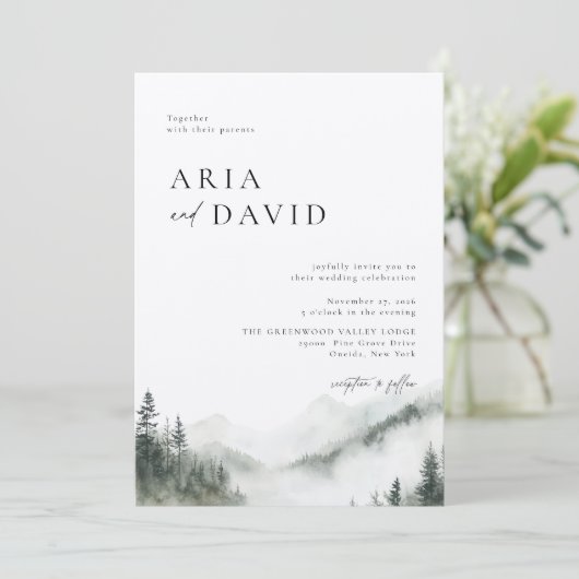 Misty Mountain Forest Rustic Wedding Invitation Kaart (Staand voorkant)