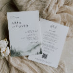 Misty Mountain Forest Rustic Wedding Invitation Kaart<br><div class="desc">Elegante waterverf mistige bergdennenbos,  huwelijksuitnodiging. Moderne en eenvoudige typografie ontwerp stijl sjabloon met details sjabloon op de rug.</div>