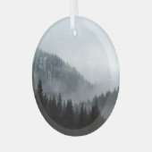 Misty Mountain Forest: Schilderachtig landschap Ui Glas Ornament (Voorkant links)