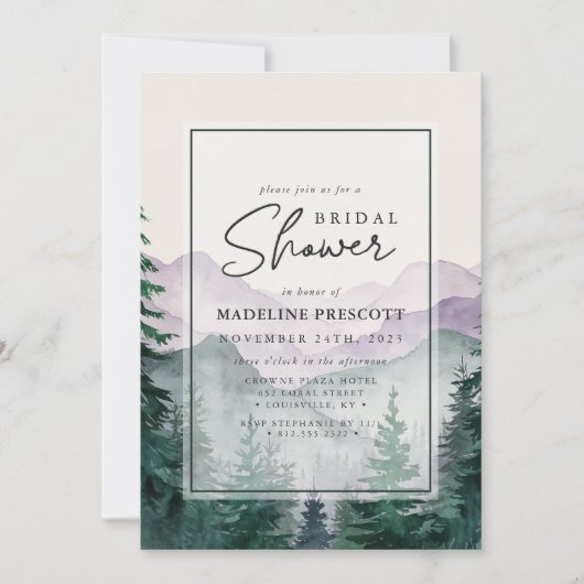 Misty Mountain Forest Script Bruiloftsfeest Kaart (Voorkant)