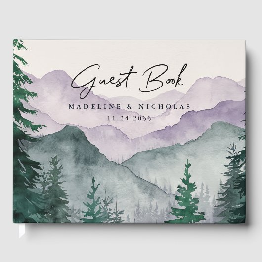 Misty Mountain Forest Waterverf bruiloft Gastenboek (Voorkant)