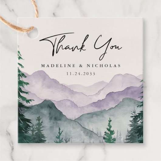 Misty Mountain Forest Wedding Bedankt Bedankjes Labels (Voorkant)