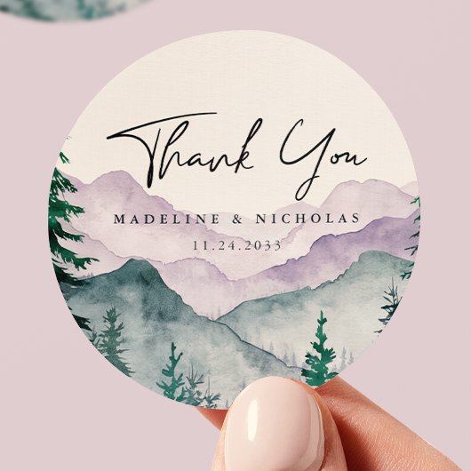 Misty Mountain Forest Wedding Bedankt Ronde Sticker