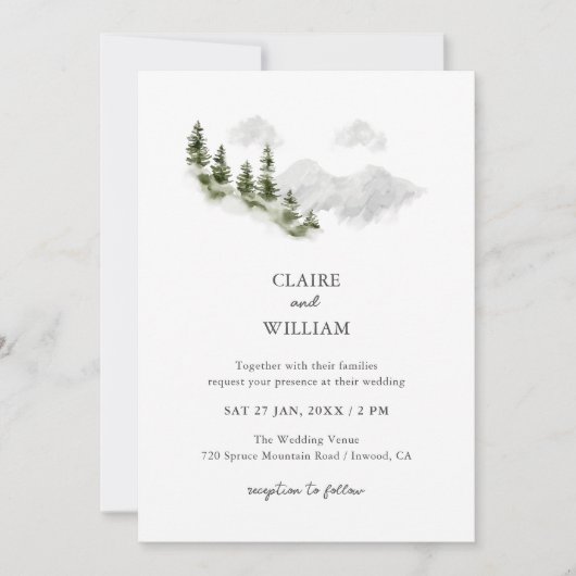Misty Mountain Forest Wedding Invitation Kaart (Voorkant)