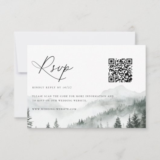 Misty Mountain Forest Wedding QR-code RSVP Kaartje (Voorkant)