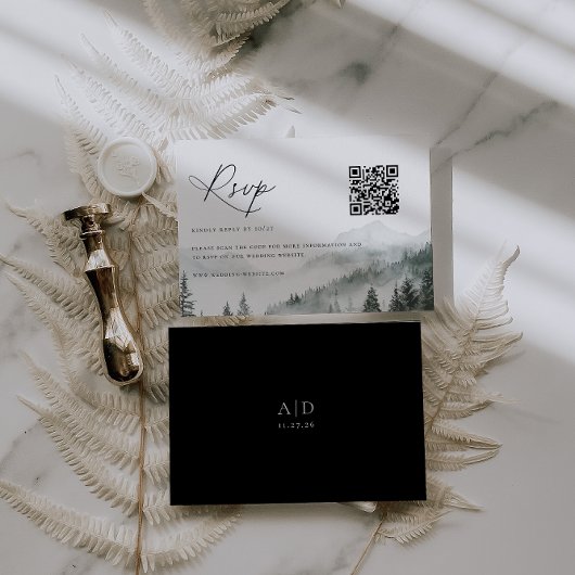 Misty Mountain Forest Wedding QR-code RSVP Kaartje