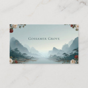 Misty Mountain Lake en Vintage Rose Floral Visitekaartje