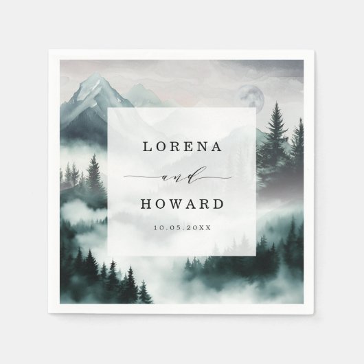 Misty Mountain Moon Pine Forest bruiloft servetten (Voorkant)