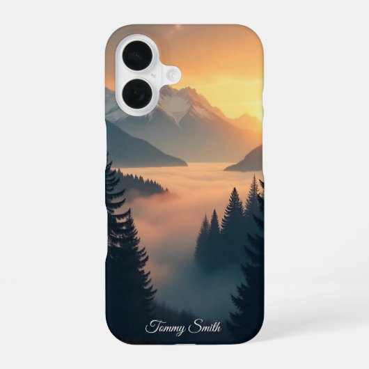 Misty Mountain Peak iPhone 16 Hoesje (Achterkant)
