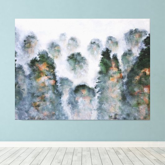 Misty Mountain Peaks Rocks Tranquility Serenity Ge Canvas Afdruk (Insitu (Houten vloer))