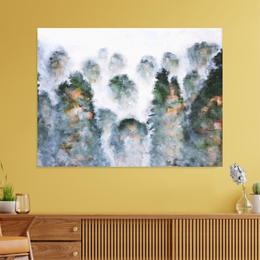 Misty Mountain Peaks Rocks Tranquility Serenity Ge Canvas Afdruk (Insitu (Woonkamer))