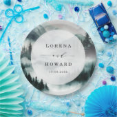 Misty Mountain Pine Forest Moon Wedding Papieren Bordje (Feest)