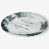 Misty Mountain Pine Forest Moon Wedding Papieren Bordje (Gekanteld)
