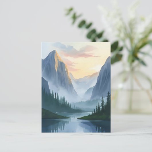 Misty Mountain Range Natuur Waterverf schilderij Briefkaart (Staand voorkant)