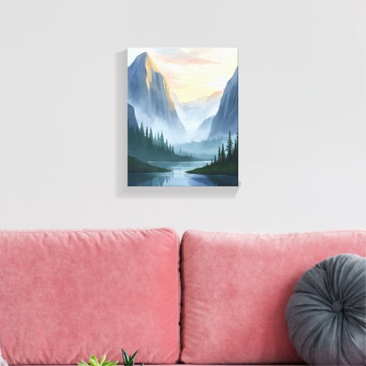Misty Mountain Range Natuur Waterverf schilderij Canvas Afdruk (Insitu (Woonkamer))
