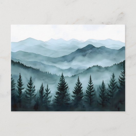 Misty Mountain Range Waterverf Briefkaart (Voorkant)