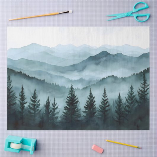 Misty Mountain Range Waterverf Decoupage Tissuepapier (Craft)