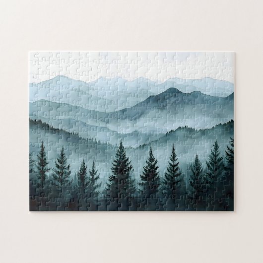 Misty Mountain Range Waterverf Legpuzzel (Horizontaal)