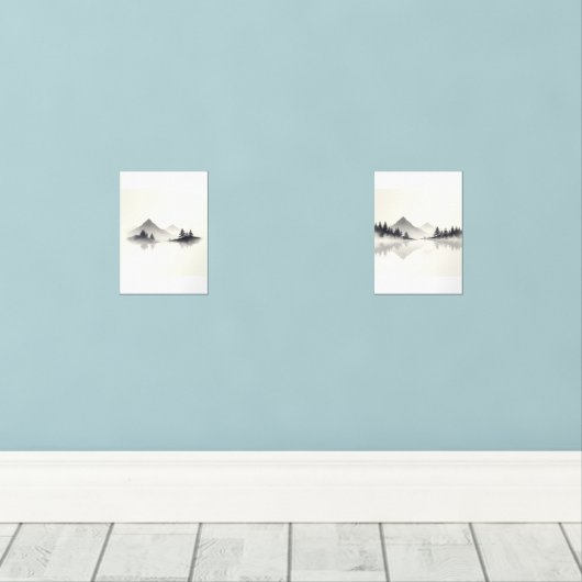 "Misty Mountain Reflections" Muurkunst Sets (Houten vloer)