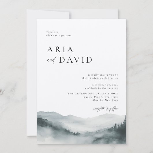 Misty Mountain rustieke bruiloft uitnodiging (Voorkant)