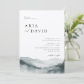 Misty Mountain rustieke bruiloft uitnodiging (Staand voorkant)