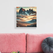 Misty Mountain Stretched Canvas Print Wall Art (Insitu (Woonkamer))