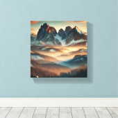 Misty Mountain Stretched Canvas Print Wall Art (Insitu (Houten vloer))
