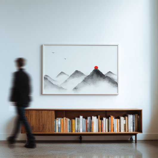 Misty Mountain Sunrise Art - Zen Landscape Print Foto Afdruk