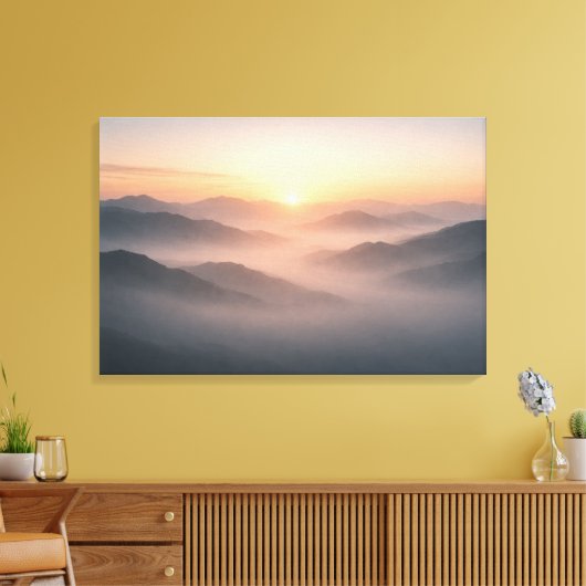 Misty Mountain Sunrise Landscape Canvas Print (Insitu (Woonkamer))