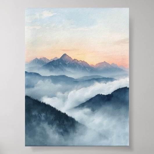 Misty Mountain Sunrise Waterverf Poster (Voorkant)