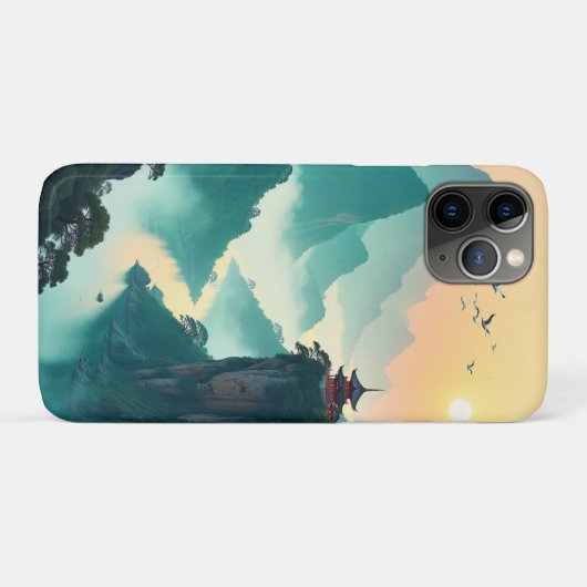 Misty Mountain Temple Landscape - Serene Aziatisch Case-Mate iPhone Case (Achterkant (horizontaal))