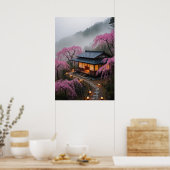 Misty Mountain Theehouse – Betoverde Japanse muurk Poster (Keuken)