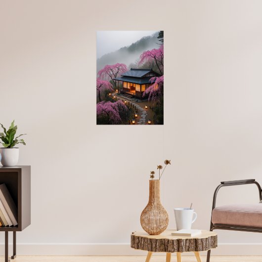 Misty Mountain Theehouse – Betoverde Japanse muurk Poster (Woonkamer 3)
