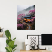 Misty Mountain Theehouse – Betoverde Japanse muurk Poster (Thuiskantoor)