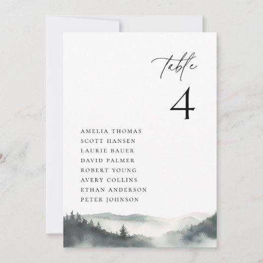 Misty Mountain Trouwtafel Zitplaatsen Kaart (Voorkant)